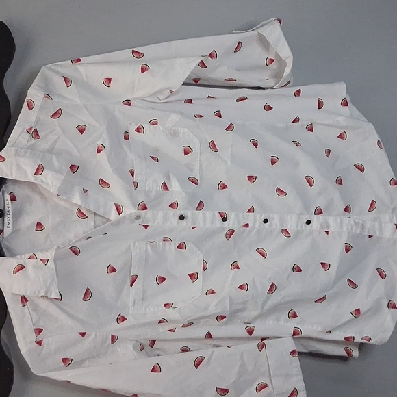 Emily Daniels Watermelon Print Button Front Shirt Size Medium Fun Summer Top - Picture 2 of 7